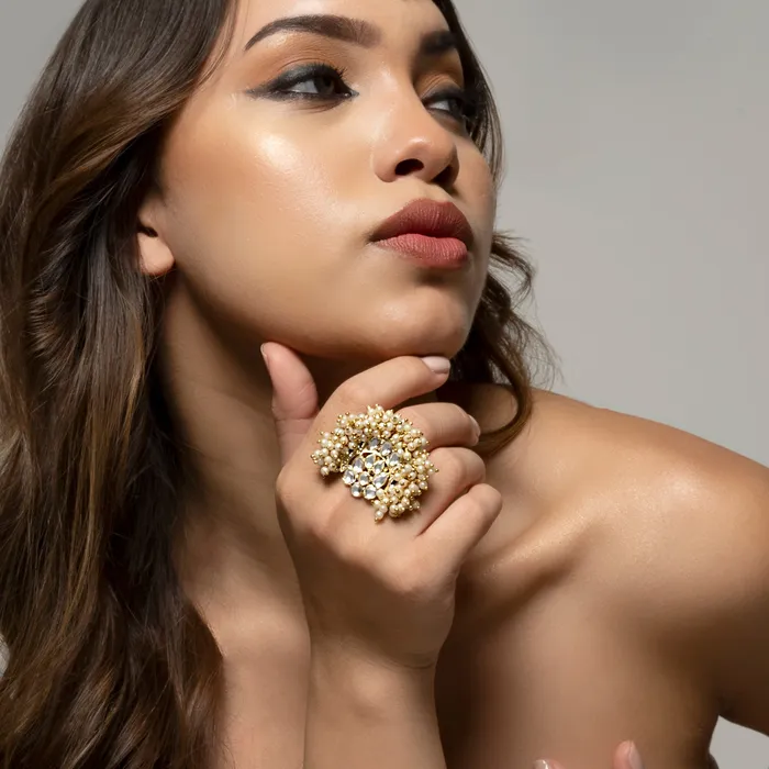 Rings Teejh Ushika Pearl and Polki Ring Teejh