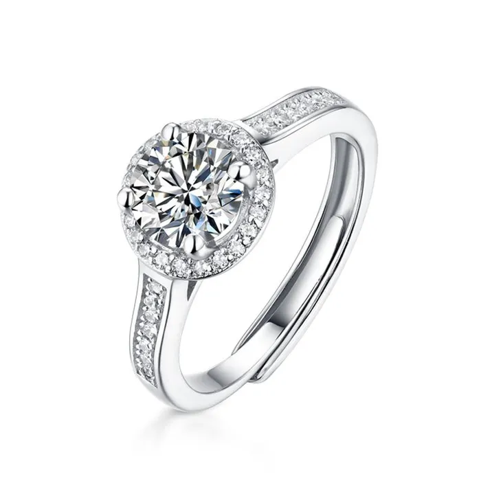 Rings vendorunknown Wholesale Womens Round Moissanite Halo Ring in 925 Sterling Silver