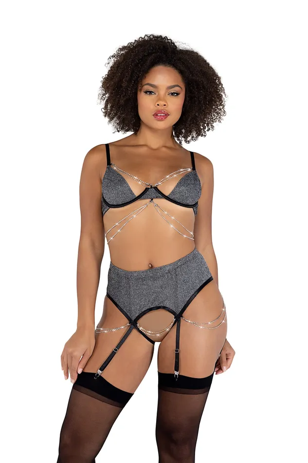 Roma Confidential Earrings LI465 2PC Sparkle Diamond Crotchless Set