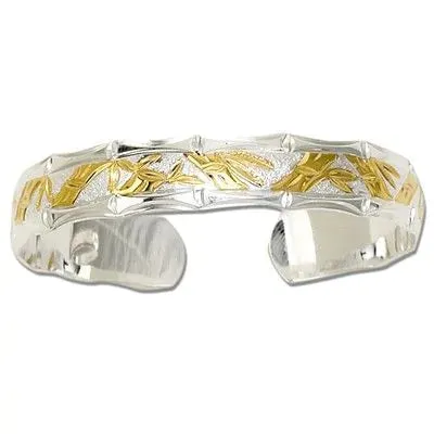 rosamarianas 925 Sterling Silver Two Tone 12mm Bamboo Design Cuff Rings