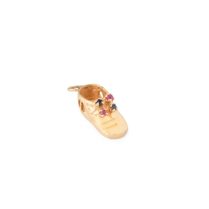 Sapphire and 14k Gold Baby Shoe Charm Vintage Necklaces