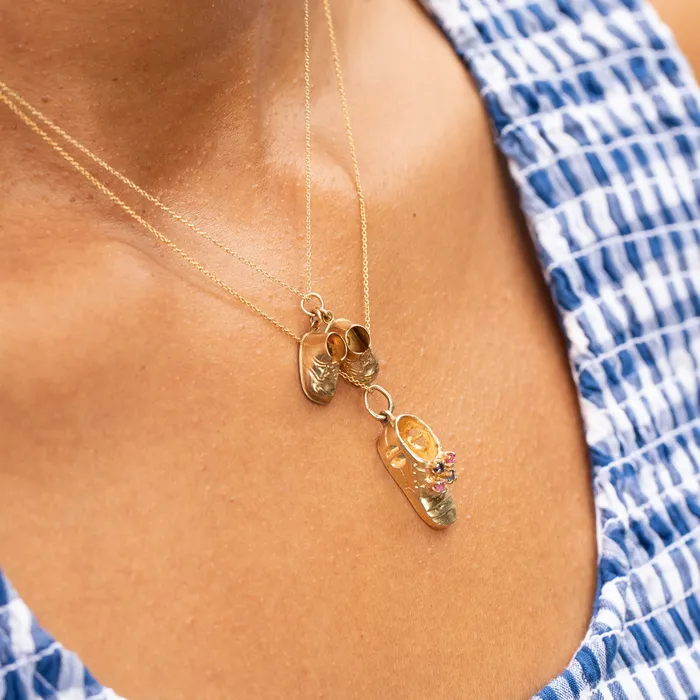 Sapphire and 14k Gold Baby Shoe Charm Vintage Necklaces