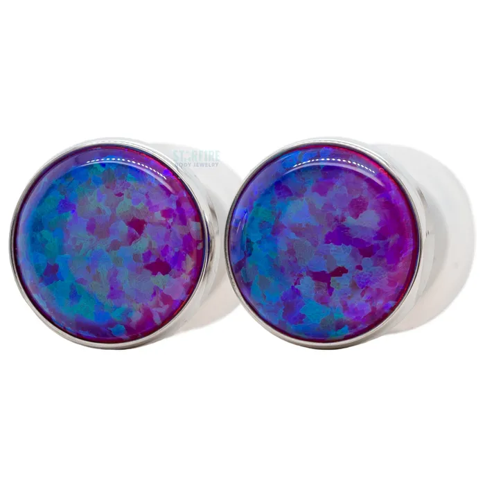 Single Gem Plugs Eyelets with Opal Cabochon Purple Opal Anatometal Rings