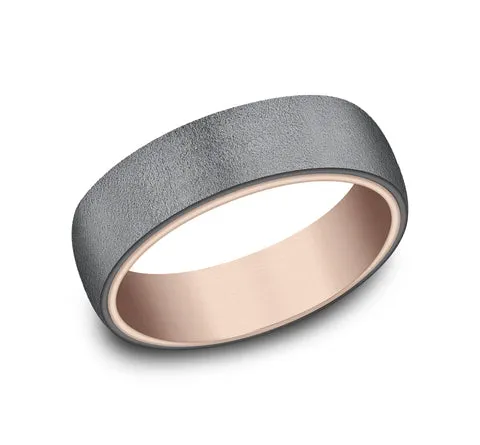 Tantalum Band with 14K Rose Gold Sleeve Wire Brush Finish Benchmark Rings Tantalum Band with 14K Rose Gold Sleeve Wire Brush Finish Benchmark Rings