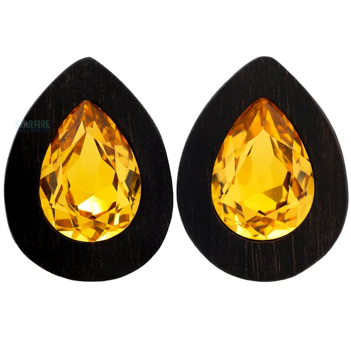 Teardrop Swarovski Plugs in Wood Light Topaz Esoteric Organics Necklaces