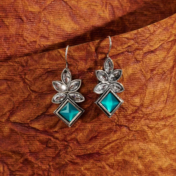 Teejh Aradhana Teal Silver Oxidised Earrings Teejh Earrings