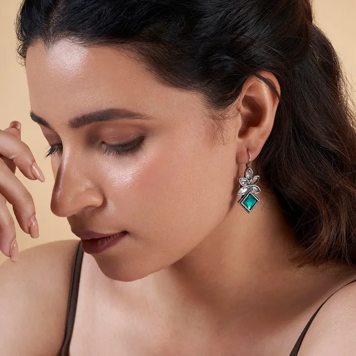 Teejh Aradhana Teal Silver Oxidised Earrings Teejh Earrings