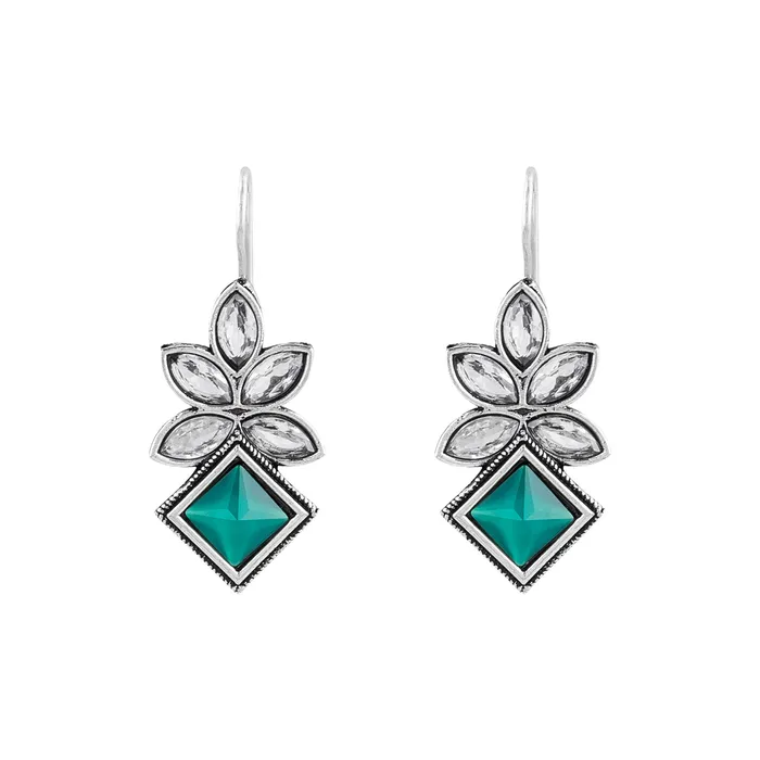 Teejh Aradhana Teal Silver Oxidised Earrings Teejh Earrings