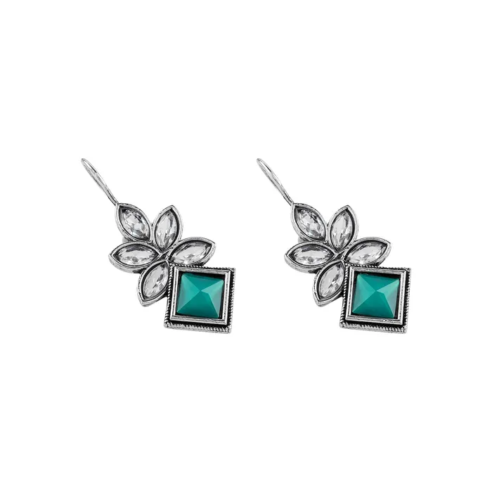 Teejh Aradhana Teal Silver Oxidised Earrings Teejh Earrings