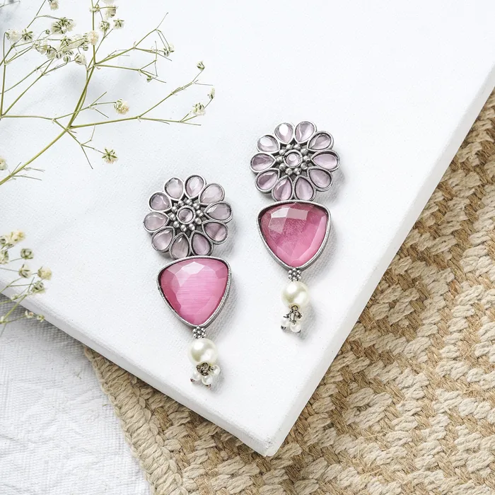 Teejh Ashikaa Pink and White Silver Oxidised Earring Teejh Earrings