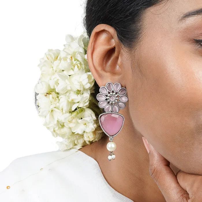 Teejh Ashikaa Pink and White Silver Oxidised Earring Teejh Earrings