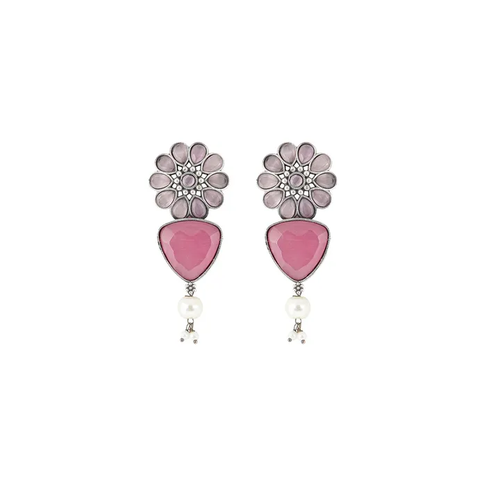 Teejh Ashikaa Pink and White Silver Oxidised Earring Teejh Earrings