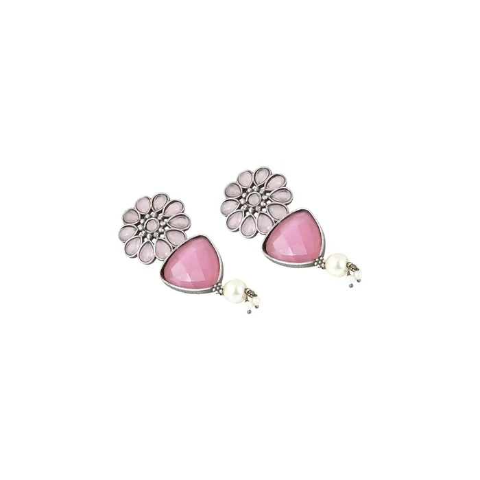 Teejh Ashikaa Pink and White Silver Oxidised Earring Teejh Earrings