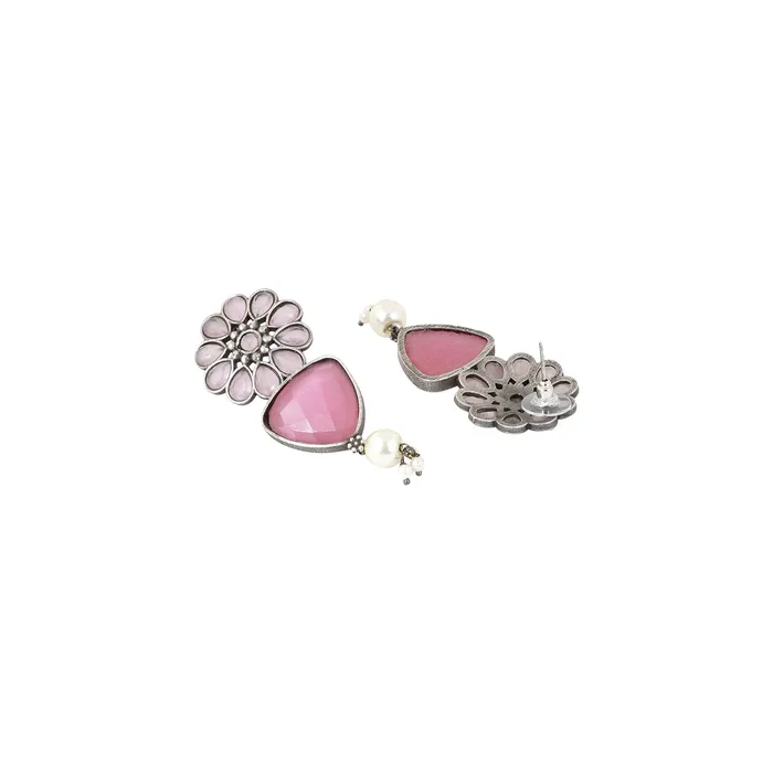 Teejh Ashikaa Pink and White Silver Oxidised Earring Teejh Earrings
