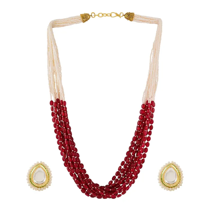Teejh Bulbul Fuscia Pink Beaded Necklace Set Teejh Necklaces