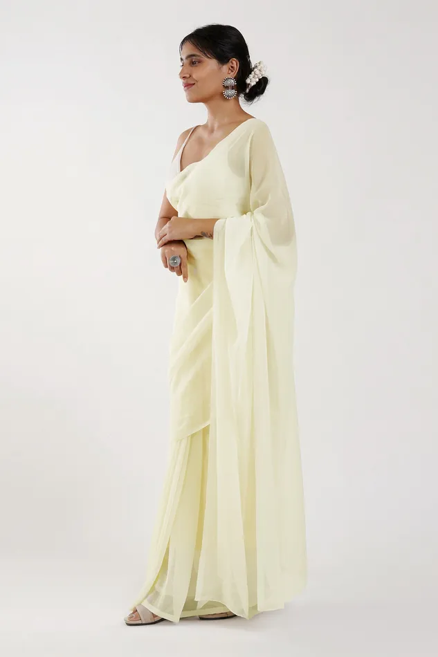 Teejh Earrings Teejh Farah Cream Georgette Ready to Drape Saree