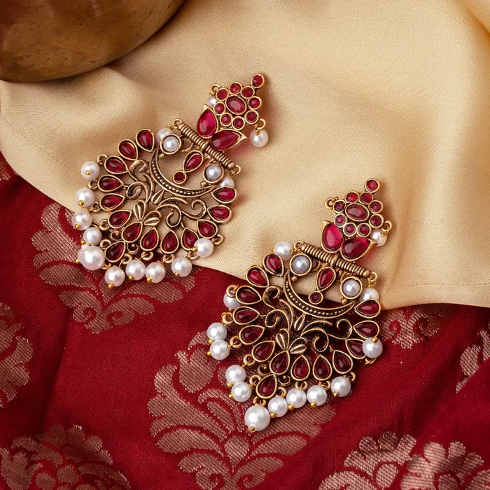 Teejh Earrings Teejh Rutuja Magenta Gold Enamel Earrings