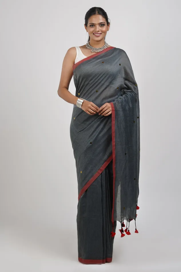 Teejh Earrings Teejh Savali Grey Mulmul Saree
