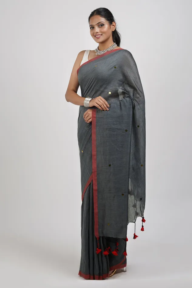 Teejh Earrings Teejh Savali Grey Mulmul Saree
