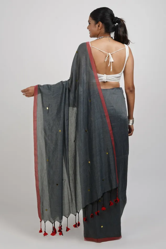 Teejh Earrings Teejh Savali Grey Mulmul Saree