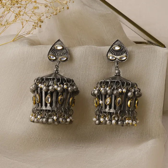 Teejh Malvika Gold and Silver Oxidised Earring Teejh Earrings