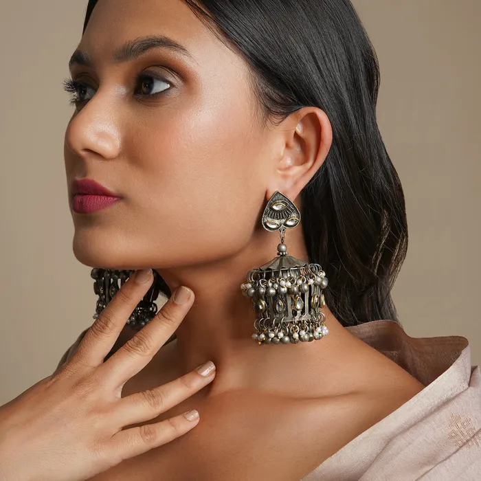 Teejh Malvika Gold and Silver Oxidised Earring Teejh Earrings Teejh Malvika Gold and Silver Oxidised Earring Teejh Earrings