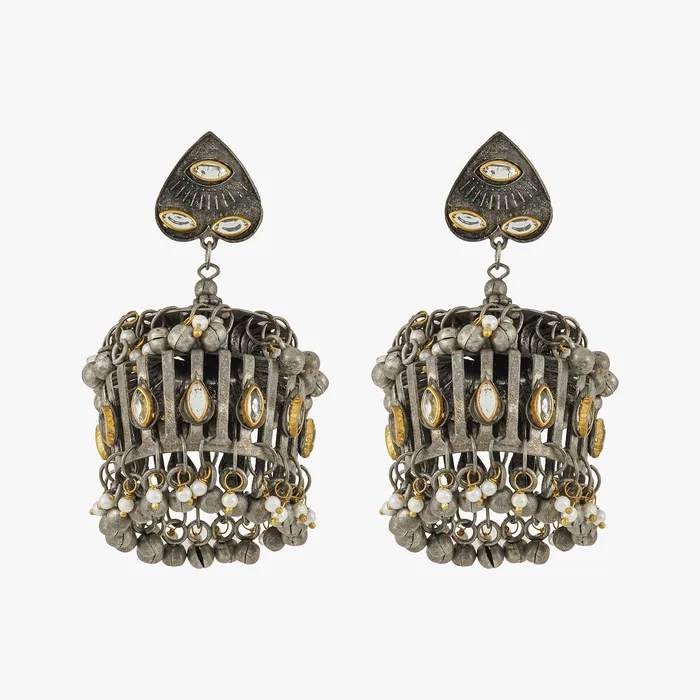 Teejh Malvika Gold and Silver Oxidised Earring Teejh Earrings Teejh Malvika Gold and Silver Oxidised Earring Teejh Earrings