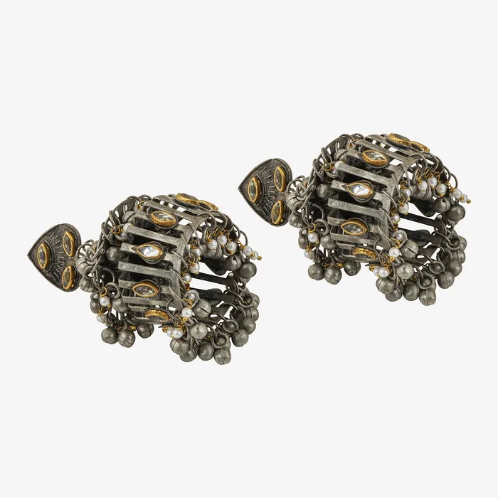 Teejh Malvika Gold and Silver Oxidised Earring Teejh Earrings Teejh Malvika Gold and Silver Oxidised Earring Teejh Earrings