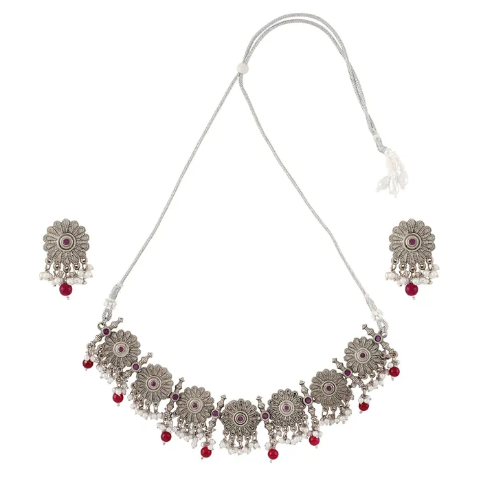Teejh Necklaces Teejh Kashibai Silver Oxidised Necklace Set