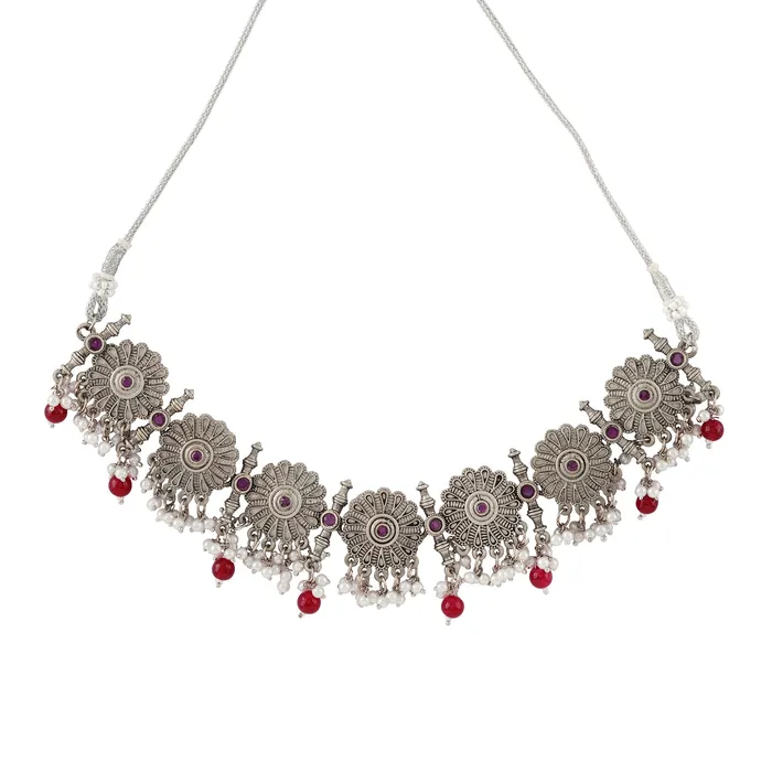 Teejh Necklaces Teejh Kashibai Silver Oxidised Necklace Set