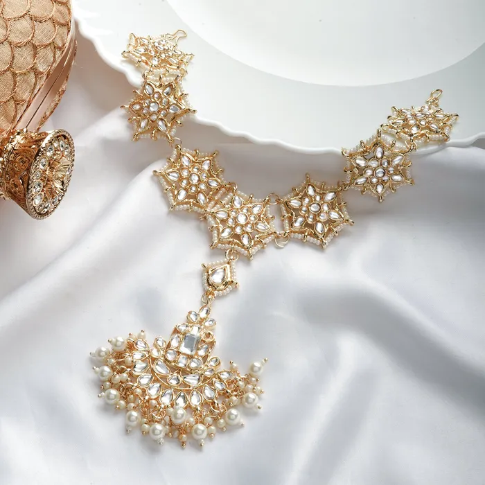 Teejh Necklaces Teejh Pihu Pearl and Polki Matha Patti Teejh Necklaces Teejh Pihu Pearl and Polki Matha Patti