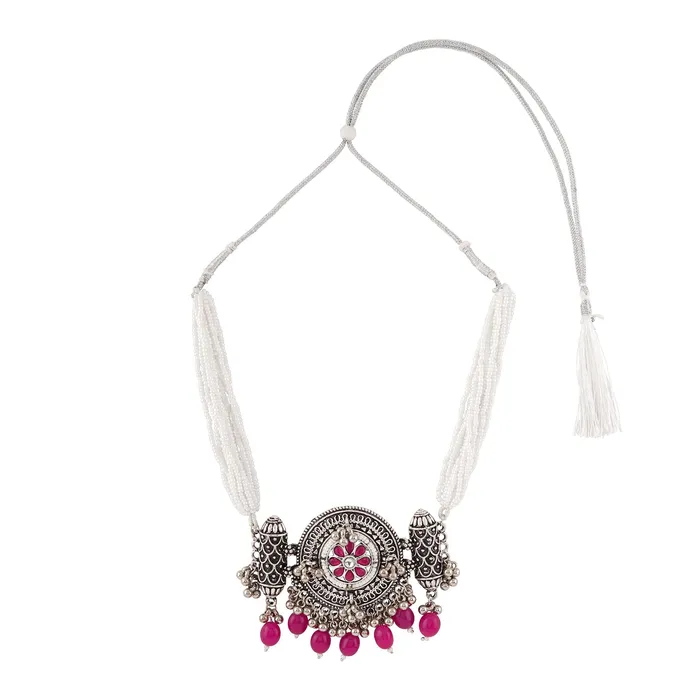 Teejh Necklaces Teejh Satyavati Silver Oxidised Ruby Necklace Set