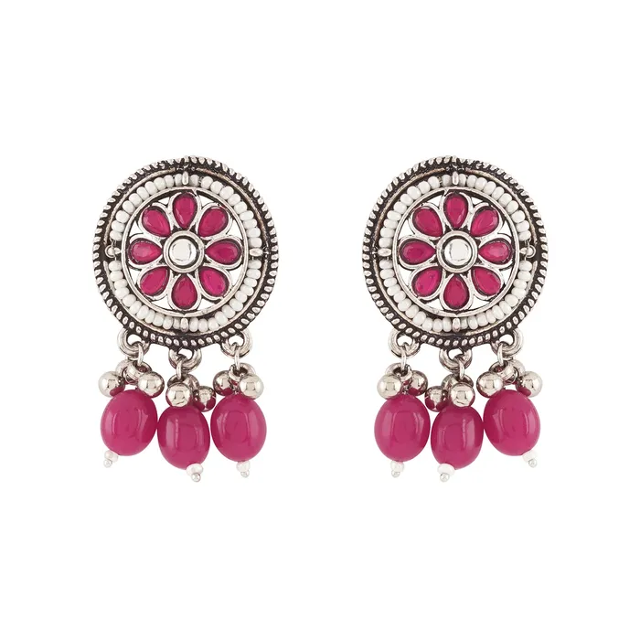 Teejh Necklaces Teejh Satyavati Silver Oxidised Ruby Necklace Set