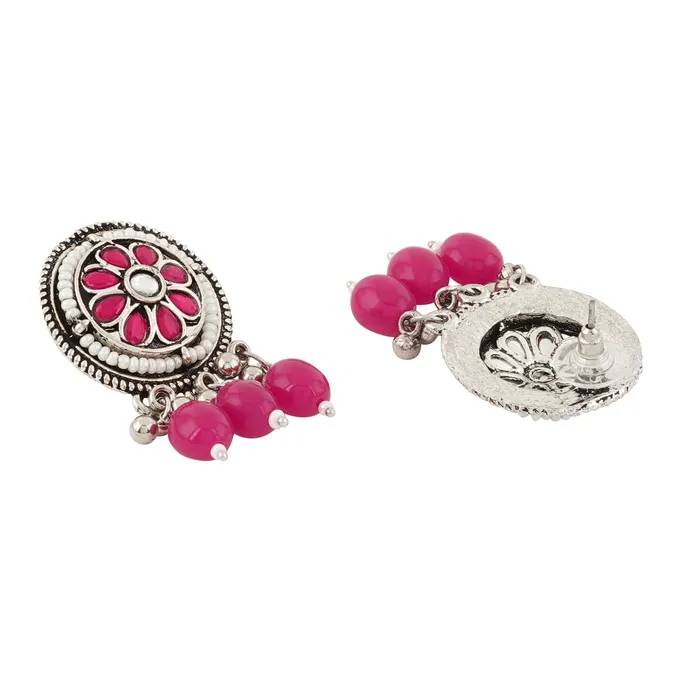 Teejh Necklaces Teejh Satyavati Silver Oxidised Ruby Necklace Set