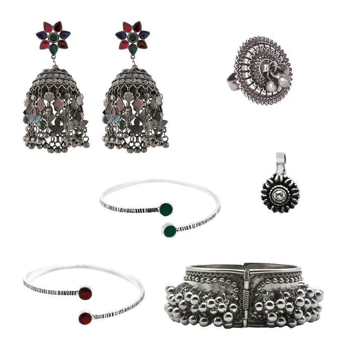 Teejh Rings Teejh Kaveripattinam Oxidised Silver Jewellery Gift Set