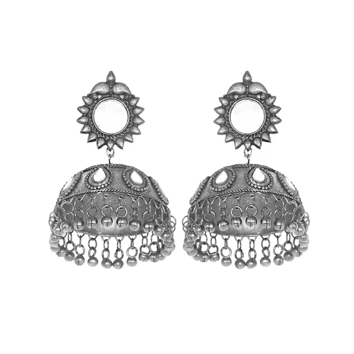 Teejh Rings Teejh Saiyra Silver Oxidised Mirror Jhumkis