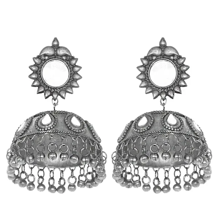 Teejh Rings Teejh Saiyra Silver Oxidised Mirror Jhumkis