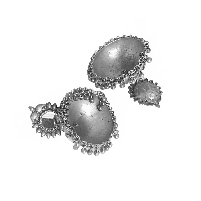 Teejh Rings Teejh Saiyra Silver Oxidised Mirror Jhumkis