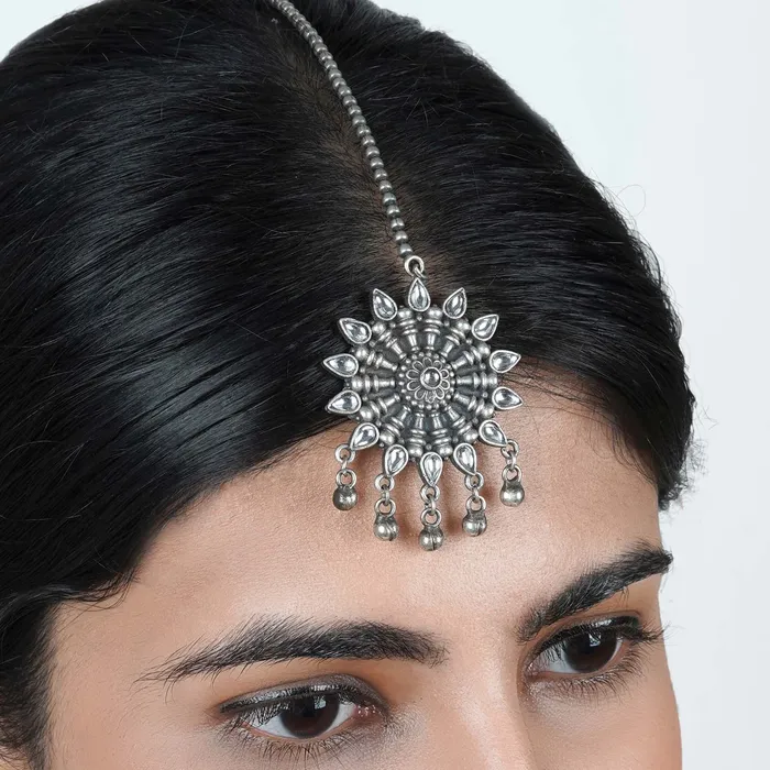 Teejh Rings Teejh Tarini Silver Oxidised Maang Tika Teejh Rings Teejh Tarini Silver Oxidised Maang Tika