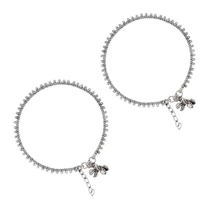 Teejh Teejh Farsha Silver Oxidised Ghungroo Anklet Rings