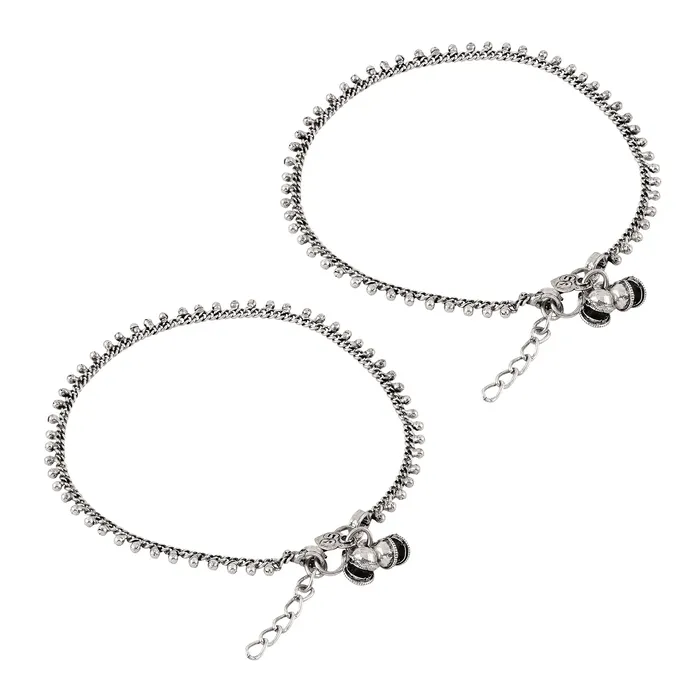 Teejh Teejh Farsha Silver Oxidised Ghungroo Anklet Rings