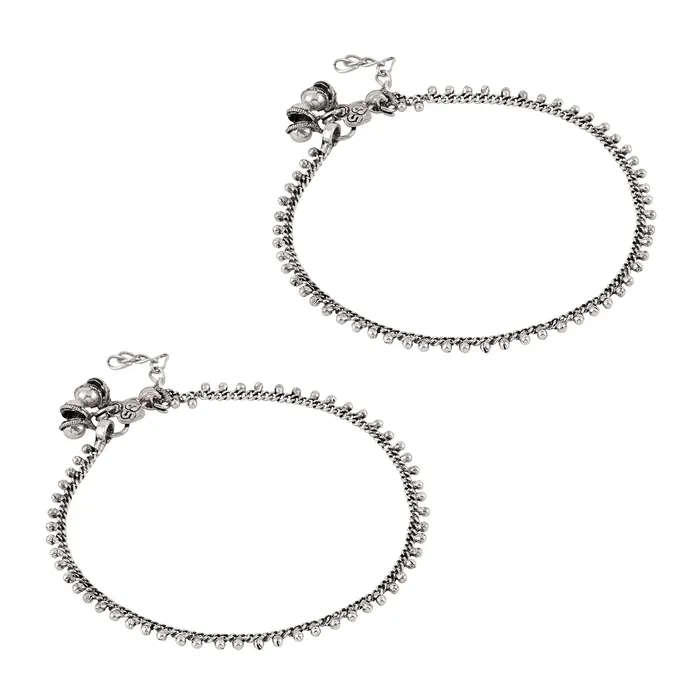 Teejh Teejh Farsha Silver Oxidised Ghungroo Anklet Rings