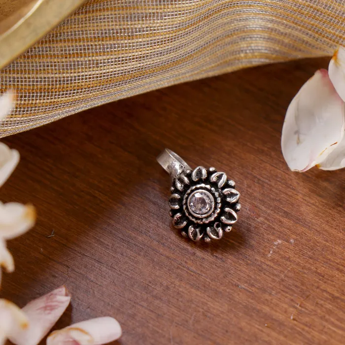 Teejh Zia White Stone Floral Nose pin Teejh Rings