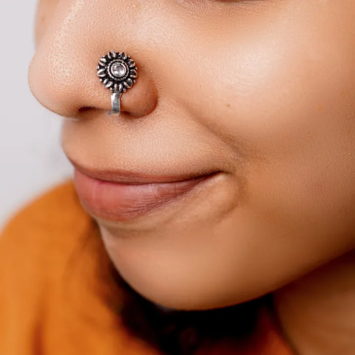 Teejh Zia White Stone Floral Nose pin Teejh Rings Teejh Zia White Stone Floral Nose pin Teejh Rings