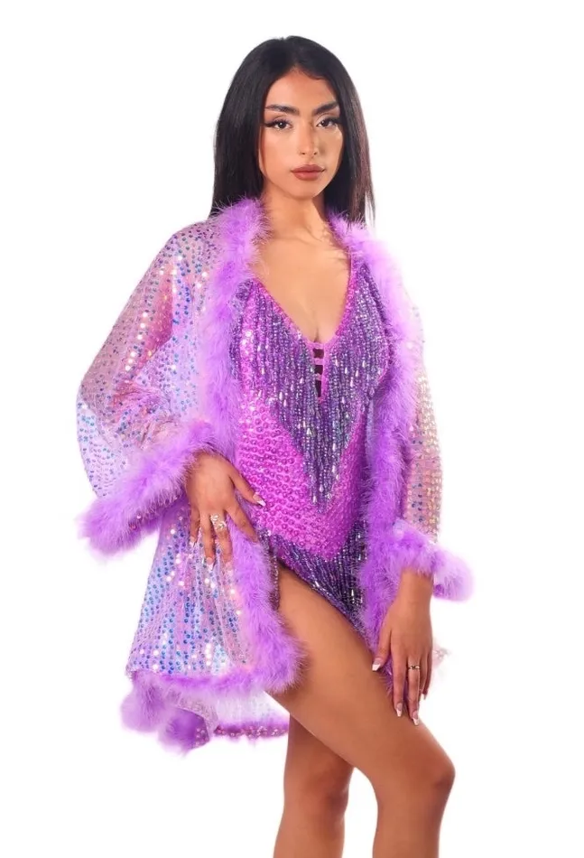 THE LUMI SHOP Earrings Fuzzy Sequin Kimono Lavender Dreams