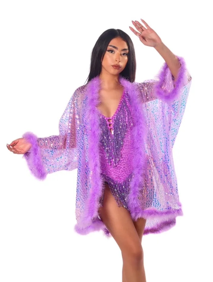 THE LUMI SHOP Earrings Fuzzy Sequin Kimono Lavender Dreams