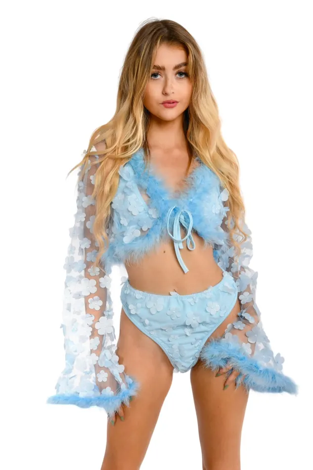 THE LUMI SHOP Rings Blue Floral Fuzzy 3D Set 3 pcs