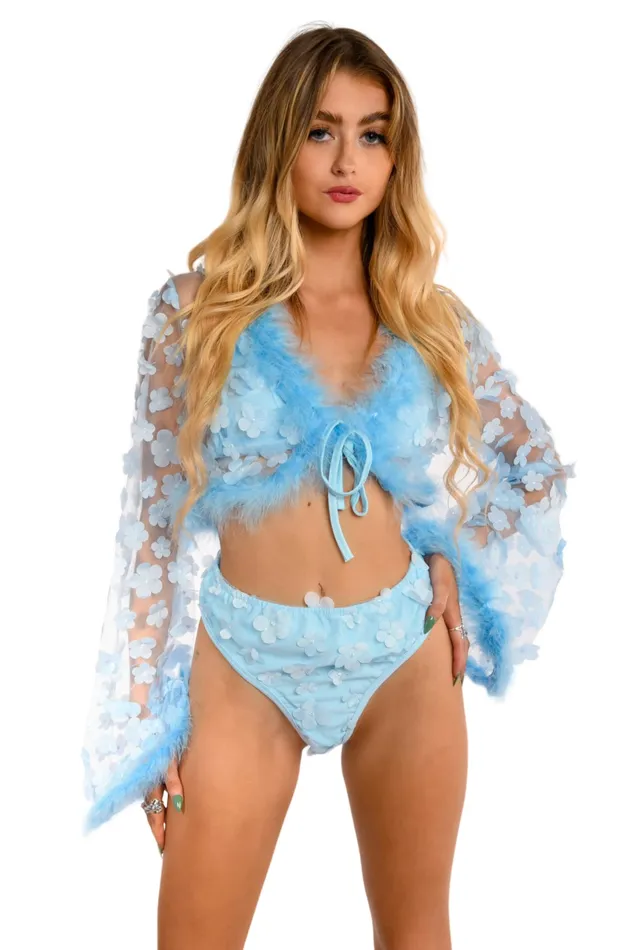 THE LUMI SHOP Rings Blue Floral Fuzzy 3D Set 3 pcs
