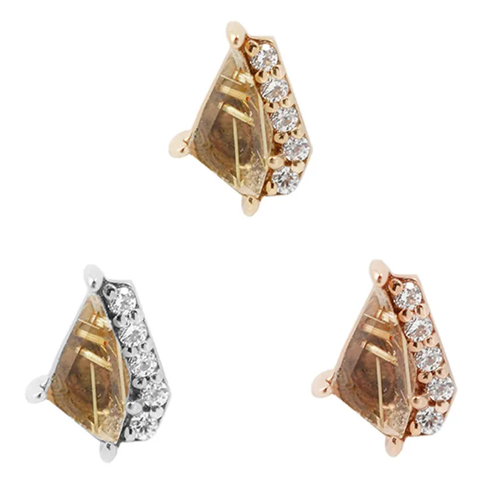 threadless Elevate End in Gold with Rutilated Quartz CZs Buddha Jewelry Organics Earrings threadless Elevate End in Gold with Rutilated Quartz CZs Buddha Jewelry Organics Earrings