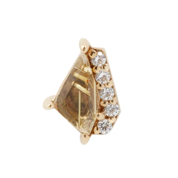 threadless Elevate End in Gold with Rutilated Quartz CZs Buddha Jewelry Organics Earrings